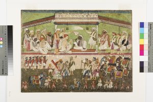 Raghuji Bhonsle II leidt een militaire parade, ca. 1790 door Indian School