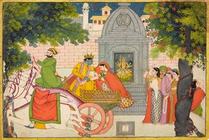 Rukmini vlucht met Krishna, folio uit een Bhagavata Purana, ca. 1780 door Indian School
