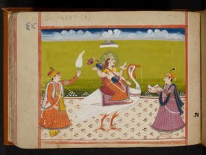Saraswati, 15e Eeuw door Indian School