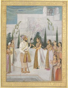 Shah Jahan presenteert juwelen aan een prinses door Indian School