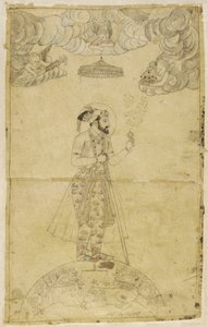Shah Jahan staande op een wereldbol door Indian School