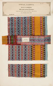 Zijde- en katoenen Loongee-monster uit Hyderabad in Sind, uit The Collection of the Textile Manufacturers of India, door John Forbes Watson, gepubliceerd in 1866