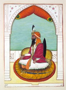 Sirdar Fatteh Khan (Iowana), uit Het Koninkrijk van Punjab, zijn Heersers en Hoofden, deel II, een volume van 30 aquarelstudies door een onbekende Indiase kunstenaar, ca. 1840 door Indian School