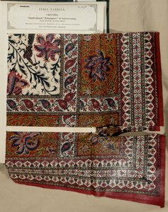 Klein geglazuurd palampore of bedekkingmonster uit Masulipatam in Madras, uit De Collectie van de Textielfabrikanten van India, door John Forbes Watson, gepubliceerd in 1866
