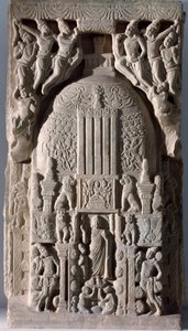 Stupa-plaat (fragment van reliëf, 225-325) door Indian School