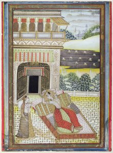De Verlaten Rani, uit een Ragamala, Rajasthan School door Indian School