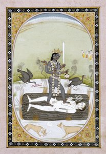 De godin Kali afgebeeld in een Kangra-schilderij, Himachal Pradesh, ca. 1820-5 door Indian School