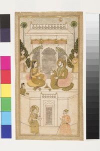 De sultan van Golconda, Quli Qutb Shah, zittend met zijn gemalin, 1700-25 door Indian School