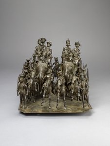 De cavalerie van de Koning van Oudh rijdend met de Britse Resident op olifanten, c.1820 door Indian School