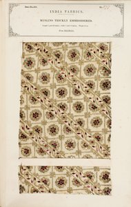 Dik geborduurd mousselinemonster uit Madras, uit De Collectie van de Textielfabrikanten van India, door John Forbes Watson, gepubliceerd in 1866 door Indian School