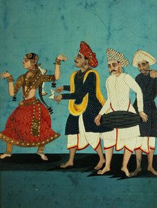 Drie muzikanten en een dansmeisje, Tanjore, Tamil Nadu, c.1850 door Indian School