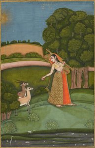 Todi Ragini, uit een Ragamala-serie, ca. 1755 (dekkende aquarel met goud op papier) door Indian School