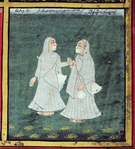 Twee Dhondiya Vrouwen, Religieuze Bedelmonniken, Udaipur, c.1810-20 (detail) door Indian School