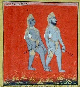 Twee Gosains, religieuze bedelaars, Udaipur, c.1810-20 (detail)