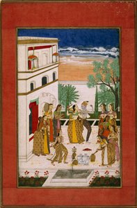 Vasanta Ragini, Radha & Krishna dansen, c.1760 door Indian School