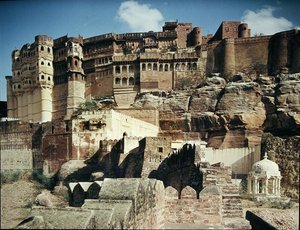 Zicht op het Mehrangarh Fort, gebouwd in 1459