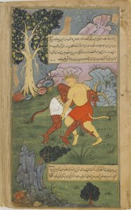 Hanuman overwint Nikumbha door zijn hoofd af te rukken