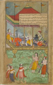 Bharata komt Rama begroeten, die door de mensen van Ayodhya wordt toegejuicht door Indian School