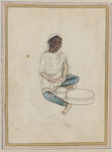 Vrouw die maïs maalt door Indian School