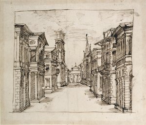 Een straat in perspectief, c.1617 door Inigo Jones