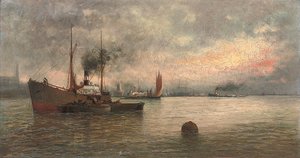 Lading lossen in een haven, 1871