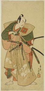 De acteur Ichikawa Komazo II als Kudo Saemon Suketsune (?) in het stuk Haru wa Soga Akebono-zoshi (?), opgevoerd in het Nakamura Theater (?) in de eerste maand, 1772 (?)