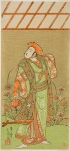 De acteur Ichikawa Komazo II als Soga no Juro Sukenari vermomd als vossenjager in het stuk Kagami-ga-ike Omokage Soga, uitgevoerd in het Nakamura Theater in de eerste maand, 1770 door Ippitsusai Bunchō