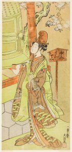 De acteur Iwai Hanshiro IV als Kiyohime in het stuk Hidakagawa Iriai-zakura, uitgevoerd in het Morita Theater in de negende maand, 1770