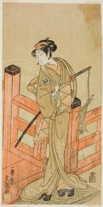 De acteur Nakamura Matsue I als Tsuchiya Umegawa vermomd als de vrouwelijke sumoworstelaar Oyodo (?) in het stuk Naniwa no Onna-zumo (?), uitgevoerd in het Nakamura Theater (?) in de zesde maand, 1770 (?)