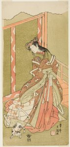 De acteur Nakamura Noshio I als de derde prinses (Nyosan no Miya) in het stuk Fuki Kaete Tsuki mo Yoshiwara (Rethatched Roof: De maan schijnt ook over het Yoshiwara Pleasure District), uitgevoerd in het Morita Theater vanaf de eerste dag van de elfde maand door Ippitsusai Bunchō