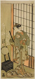 De acteur Segawa Kikunojo II als prinses Hitomaru in het stuk Soga Moyo Aigo no Wakamatsu, uitgevoerd in het Nakamura Theater in de eerste maand, 1769 door Ippitsusai Bunchō