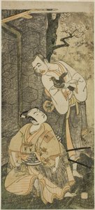 De Acteurs Nakamura Utaemon I als Seigen (rechts), en Ichikawa Komazo II als Shimizu Tonoinosuke Kiyoharu (links), in het Stuk Soga Moyo Aigo no Wakamatsu, Opgevoerd in het Nakamura Theater in de Derde Maand, 1769 door Ippitsusai Bunchō