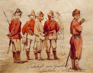 Calabrische soldaten tijdens de Expeditie van de Duizend, illustratie door Ippolito Caffi