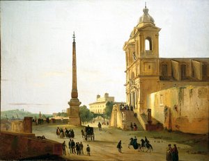 Italië, Rome, Drievuldigheidskerk op de Berg en Sallustian Obelisk door Ippolito Caffi