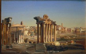 Italië, Rome, Uitzicht op het Forum Romanum met Tempel van Saturnus door Ippolito Caffi