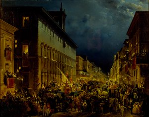 De Moccoli-avond in Rome, 1834 door Ippolito Caffi
