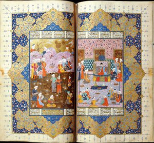 Shah Luhrasps Troonsbestijging Manuscriptverlichting uit het epos Shahname door Ferdowsi