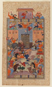 Folio uit een Shahnameh: De Iraniërs veroveren Afrasiyabs fort, c.1580-1590
