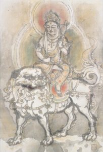 Irie Hako, Manjushri zittend op een leeuw door Irie Hako
