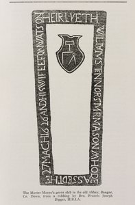 Afdruk van een grafsteen van een meester-metselaar in de oude abdij, Bangor, Co. Down, gedateerd 1626