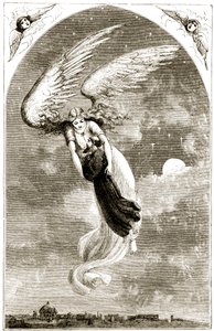 St. Patrick naar Rome gedragen door de engel, uit The Trias Thaumaturga, of Three Wonder-Working Saints of Ireland, door Mary Cusack, gepubliceerd ca. 1890s