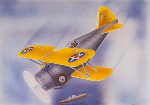 Grumman jachtvliegtuig (kleurenlitho)