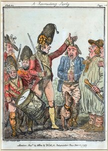 Een rekruteringspartij door Isaac (after) Cruikshank