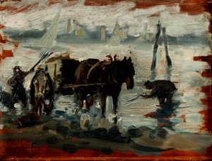 Zeewier verzamelen door Isaac (circle of) Israels