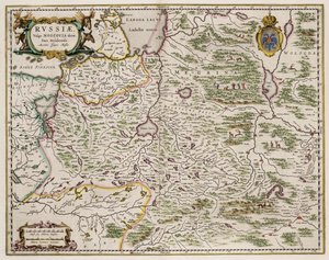 Kaart van West-Rusland uit: Partes Septentrionalis et Orientalis door Isaac Abrahamsz. Massa