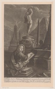 Portret van Hadriaan Beverland die een standbeeld van Venus tekent