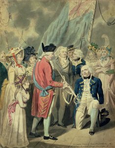 Admiraal Collingwood (1750-1810) ontvangt het zilveren zwaard door Isaac Cruikshank