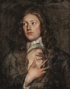 Portret van een heer, borstbeeld, met een verder portret eronder