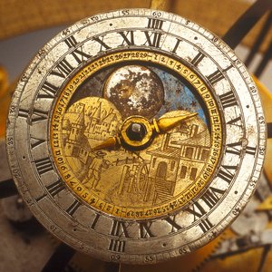 Wijzerplaat detail van hemelse klokwerk globe door Isaac III Habrecht
