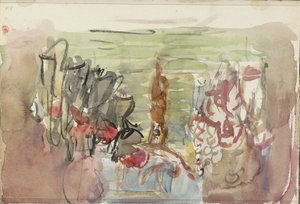 Artiesten op het toneel door Isaac Israels